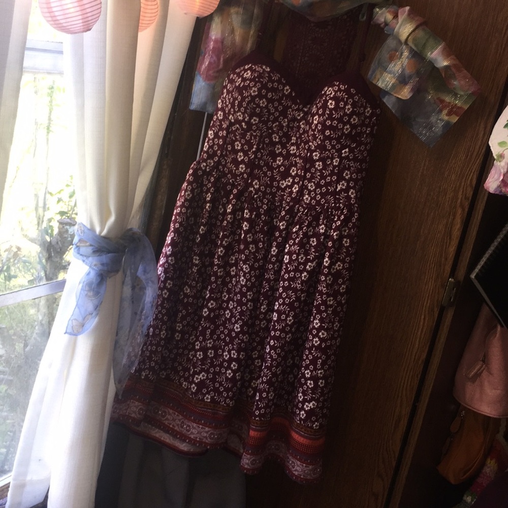 Xhilaration XS Maroon dress with Flower Print